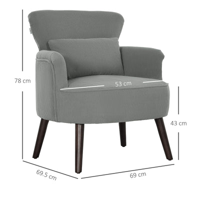 HOMCOM Corduroy Retro Accent Chair - Light Grey 