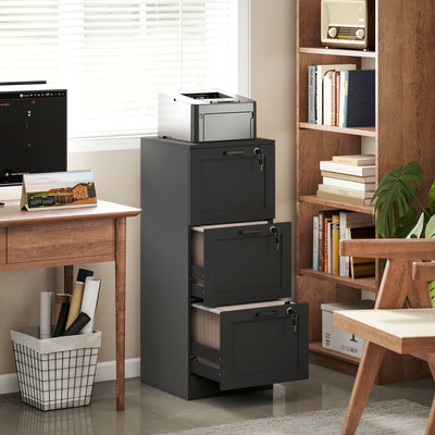 HOMCOM 3-Drawer Filing Cabinet with Lock - Black 