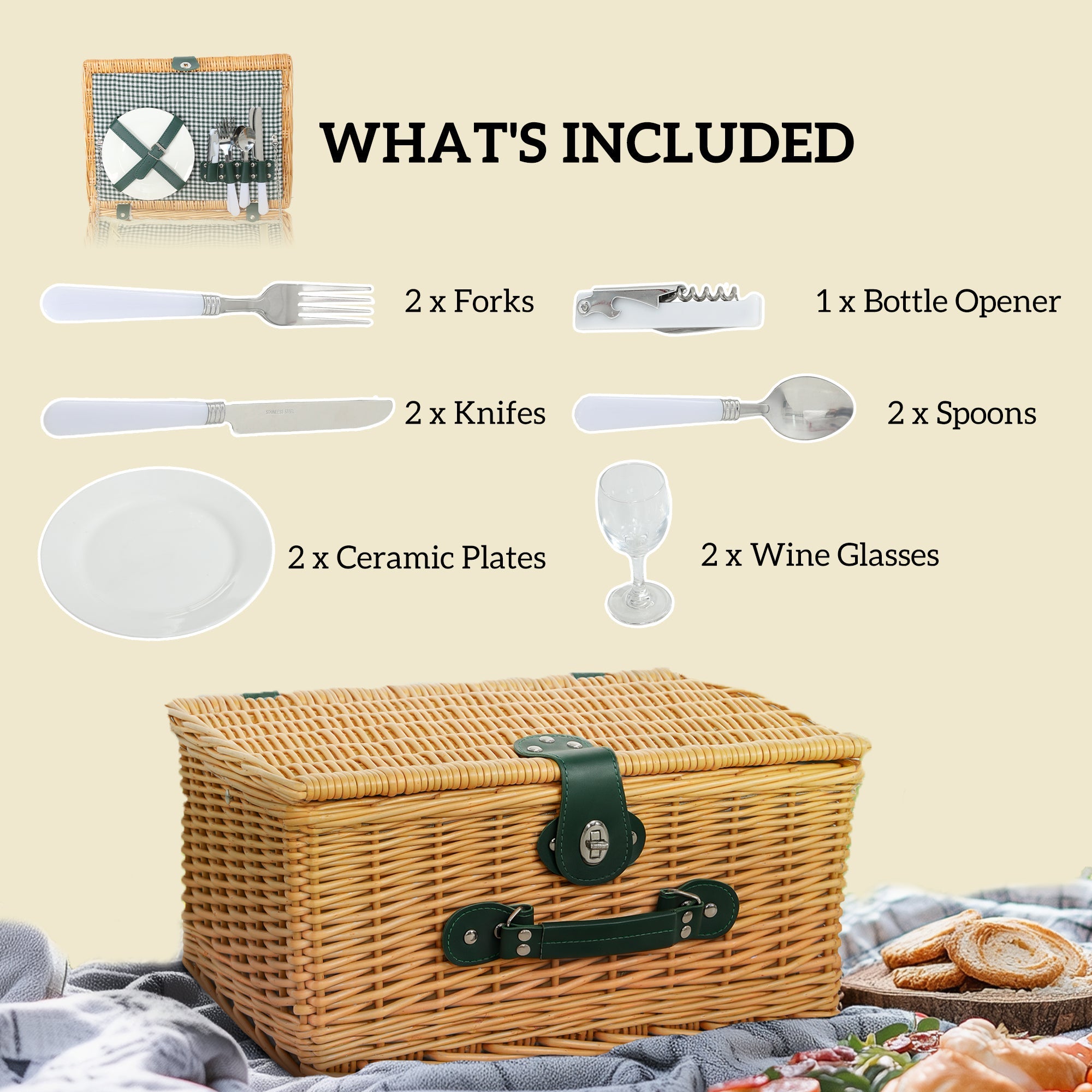Outsunny Two-Person Picnic Set, with Wicker Basket 