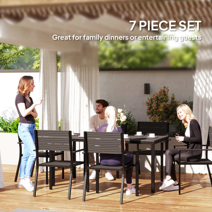 Outsunny 7 Piece Garden Furniture Set, 160 x 80 cm Rectangle Table and 6 Stackable Chairs Set, Outdoor Dining Set for Balcony, Deck, Dark Brown 