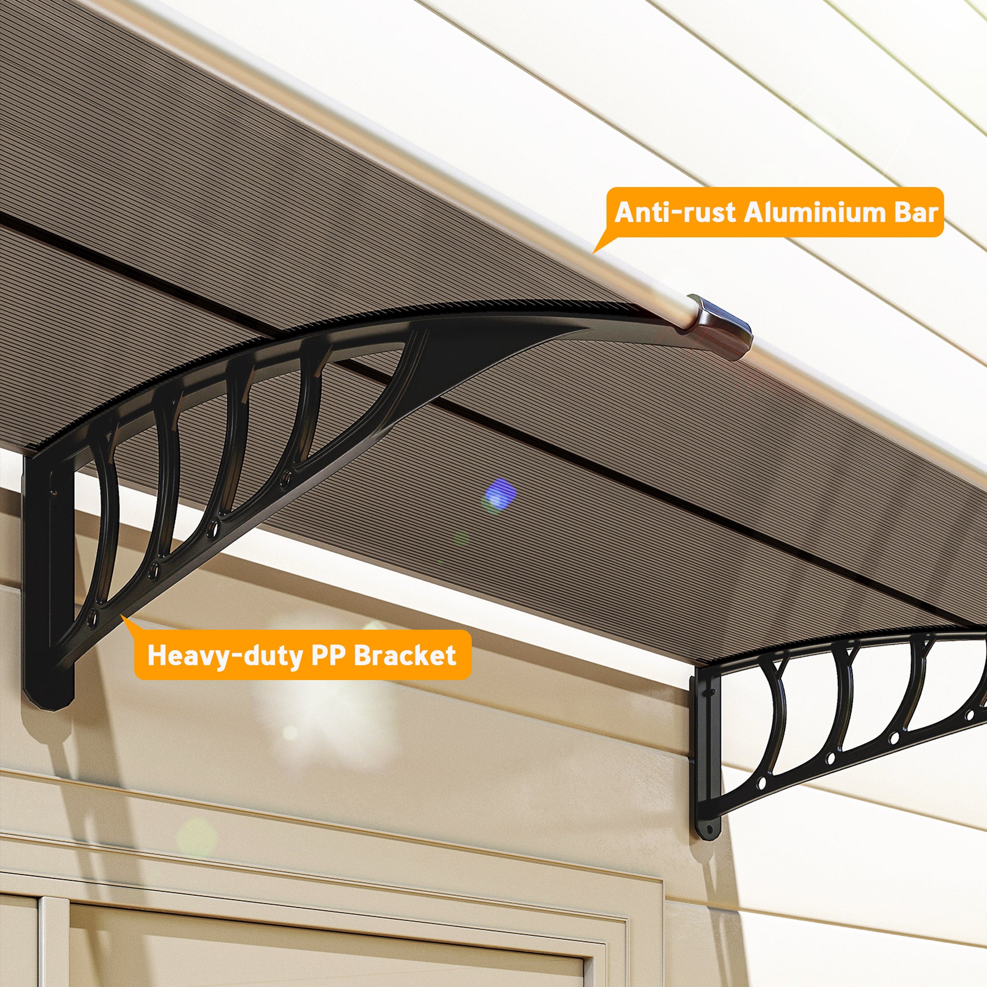 Outsunny Front Door Canopy, Outdoor Awning, Rain Shelter, 200 x 96cm, Brown 