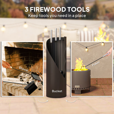 Outsunny 4 Pieces Fireplace Tools Set, Metal Fireplace Accessories Fireside Companion Set with Broom, Shovel, Poker and Bucket, Black 
