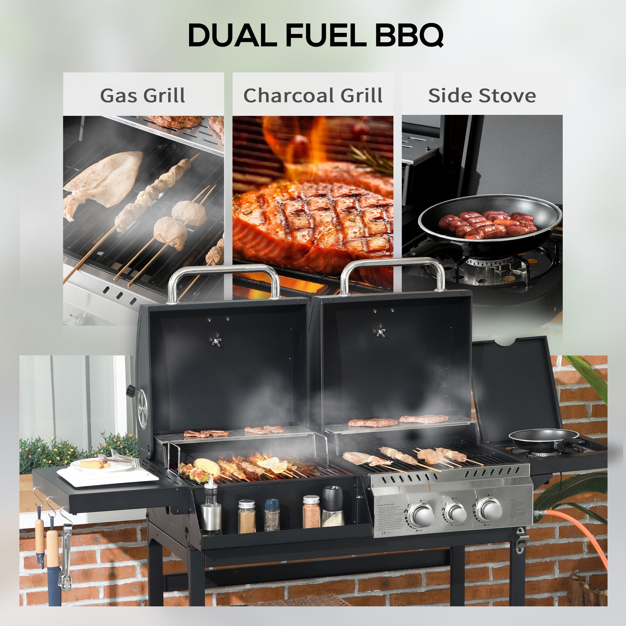 Outsunny Dual Fuel BBQ Grill - Black 