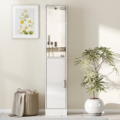 kleankin Tall Bathroom Cabinet with Mirror and Adjustable Shelf - High Gloss White 