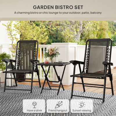 Outsunny Three-Piece Garden Table and Chair Set - Black 