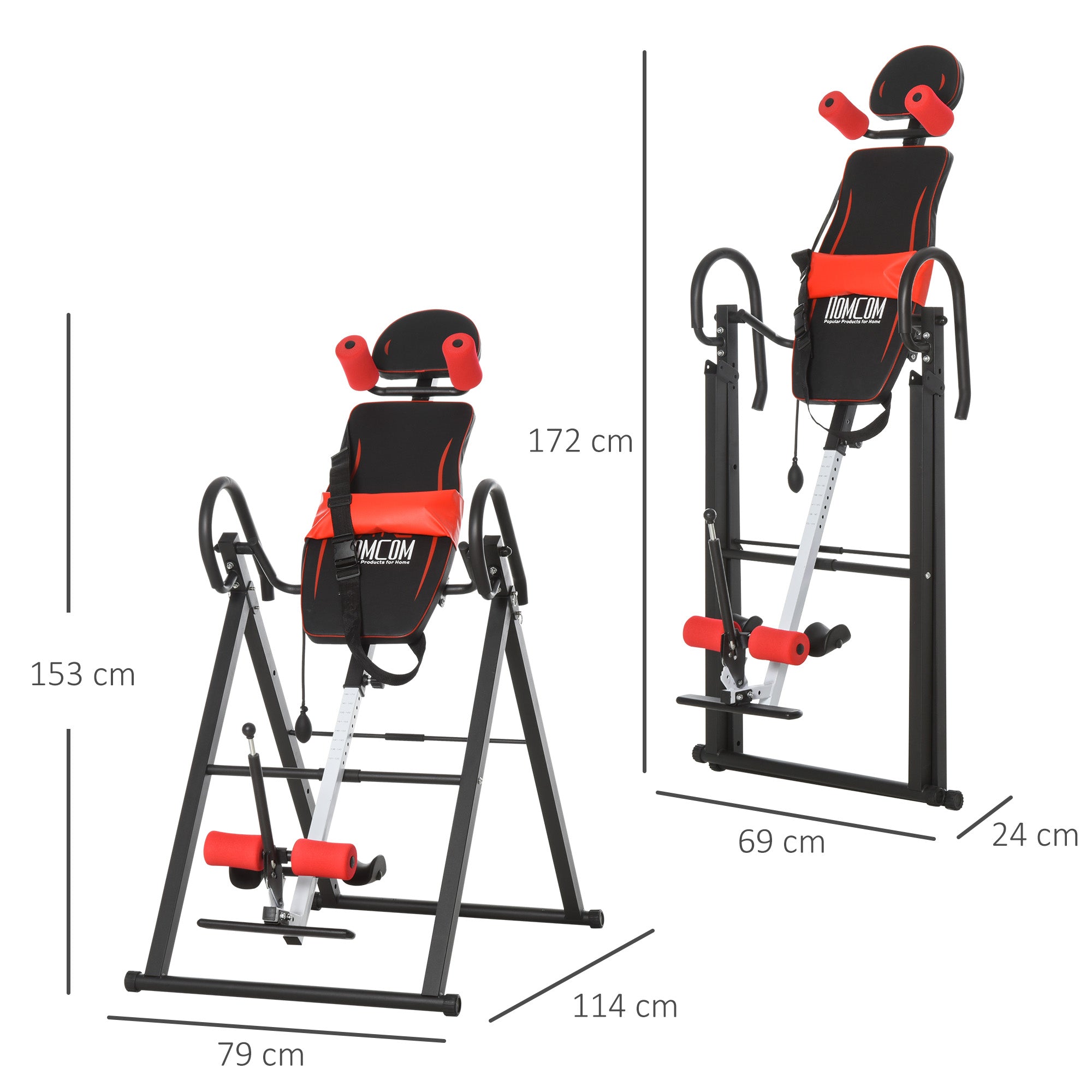 HOMCOM Gravity Inversion Table with Safety Belt Adjustable Hand Stand for Muscle Pain Relief, Red 