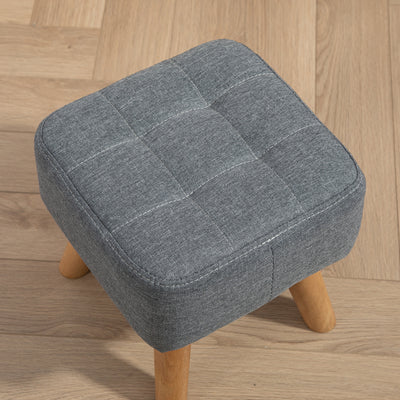 HOMCOM Linen-Look Square Padded Footstool - Grey 