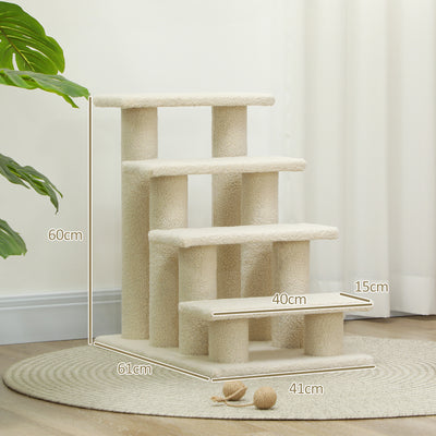 PawHut Dog Steps for Bed 4 Step Pet Stairs for Sofa Dog Cat Climb Ladder 63x43x60 cm Cream 
