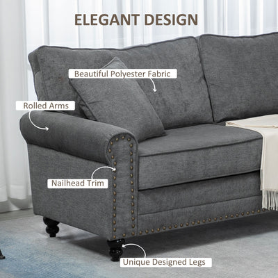 HOMCOM 3 Seater Sofas for Living Room, Fabric Sofa with Felt Mats, Cushions and Pillows, Grey 