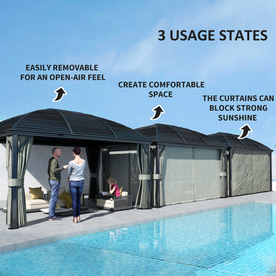 Outsunny 3 x 4m Hardtop Gazebo Canopy with Metal Roof, Aluminium Gazebo Permanent Pavilion with Netting and Curtains, Dark Grey 