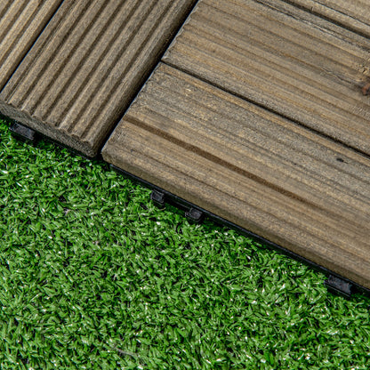 Outsunny 27 Pcs Wooden Interlocking Decking Tiles, Outdoor Flooring Tiles for Patio, Balcony, Terrace, Hot Tub, 30 x 30 cm per Piece, 2.5\'e3\'8e\'a1 per Pack, Charcoal Grey