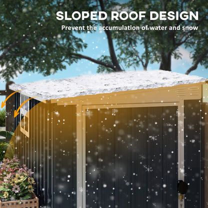 Outsunny 4 x 6ft Garden Metal Shed, Outdoor Storage Shed with Window, 2 Vents and Lockable Door for Garden, Patio, Dark Grey