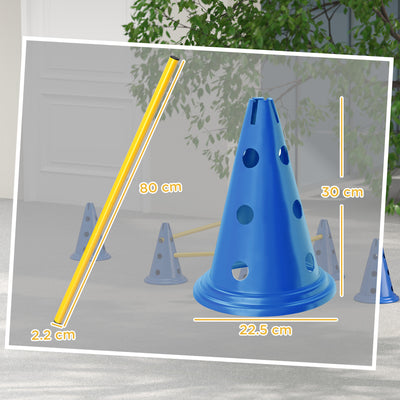 PawHut Dog Agility Equipment Set of Six Cones, Six Poles with Carry Bag, Three-Piece Adjustable Height Jumping Obstacles, Blue 