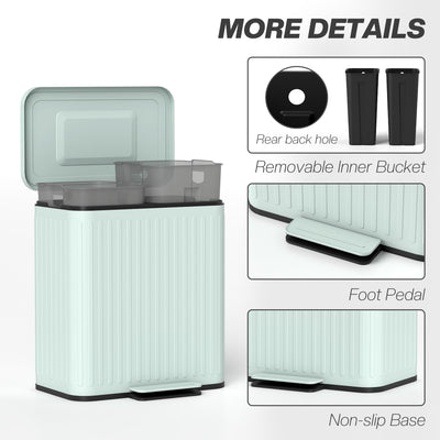 HOMCOM 40L Dual Compartment Rubbish Bin, with Soft-Close Lid - Green 
