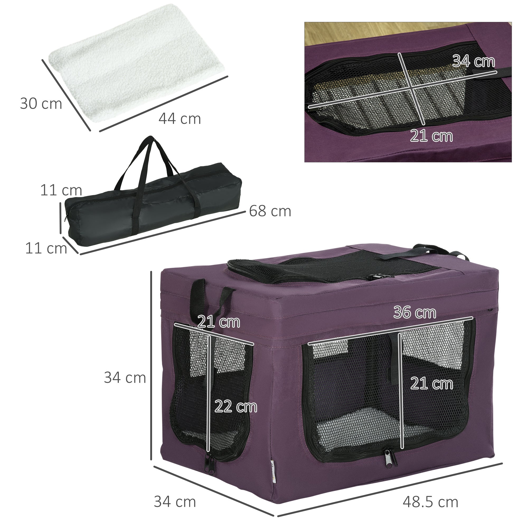 PawHut 48.5cm Pet Carrier, with Cushion, for Miniature Dogs - Purple 