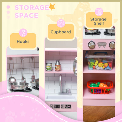 AIYAPLAY Pretend Play Kitchen, Kids Kitchen Playset w/ Toy Phone, Chalkboard, Microwave, Cooking Stove, Sink 