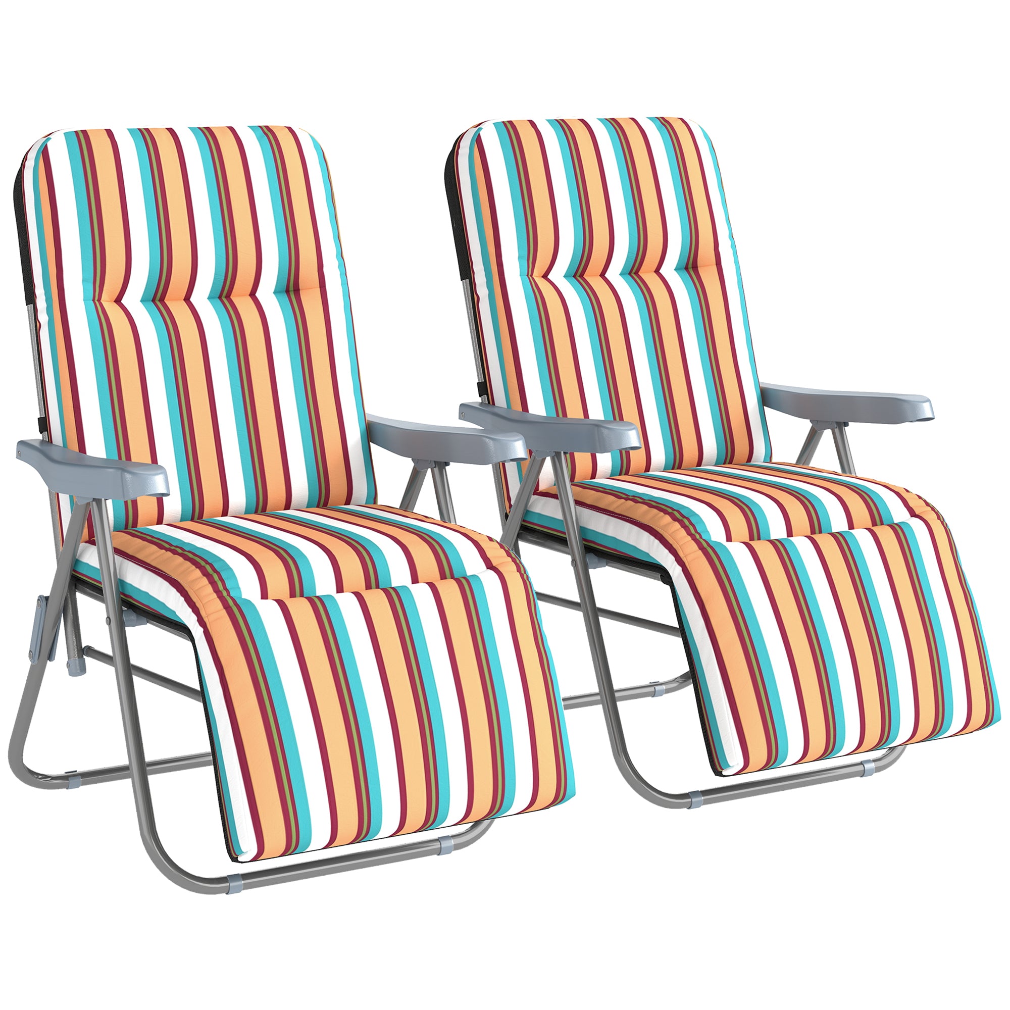 Outsunny Set of 2 Foldable Patio Sun Lounger with Adjustable Backrest and Cushion, Multicoloured 