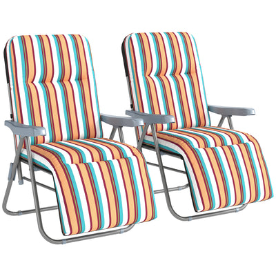 Outsunny Set of 2 Foldable Patio Sun Lounger with Adjustable Backrest and Cushion, Multicoloured 