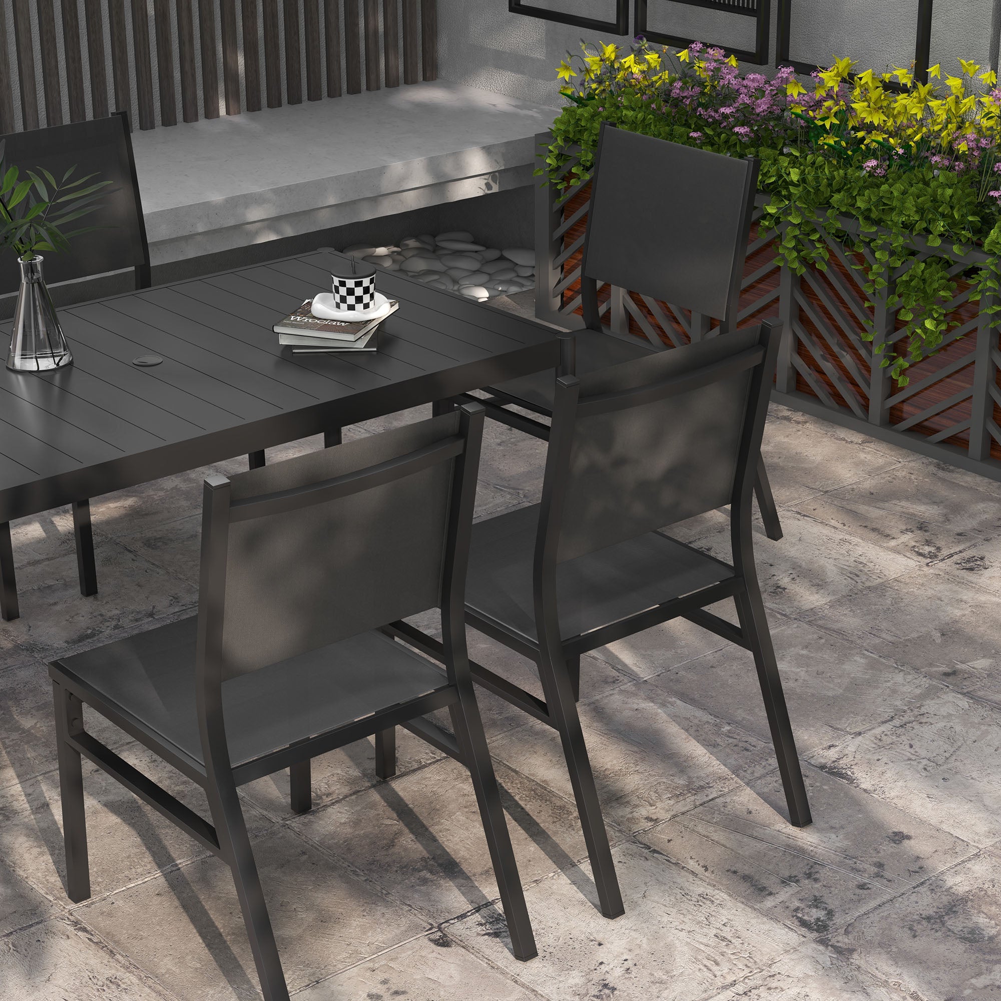 Outsunny Seven-Piece Steel Dining Set, with Aluminium-Top Table 