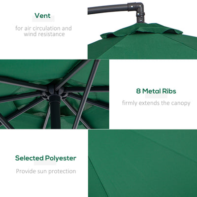 Outsunny 3m Banana Hanging Parasol Umbrella Green 
