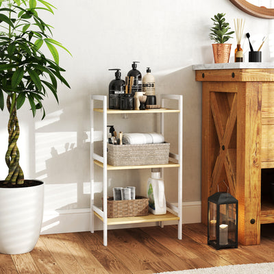 HOMCOM Three-Tier Bamboo Adjustable Shelf Storage Unit 
