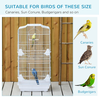 PawHut Large Metal Bird Cage with Perches, Food Bowls, Swing for Budgie, Parakeet, 46.5 x 35.5 x 92cm,White 