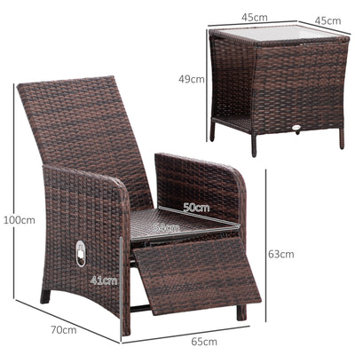 Outsunny 3 Pieces Rattan Bistro Set Balcony Furniture with Cushions, Storage Function - Mixed-Brown 