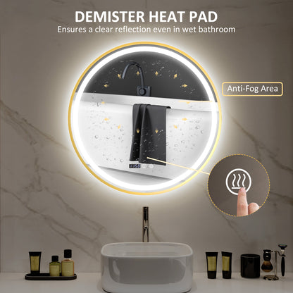 HOMCOM 60cm Anti-Fog LED Bathroom Mirror - Gold Tone