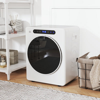 HOMCOM 4kg Vented Tumble Dryer, 1000W Compact Freestanding Front Tumble Dryer with Stainless Steel Tub, Timer, 6 Heat Settings, Small Portable Clothes Dryer, White 