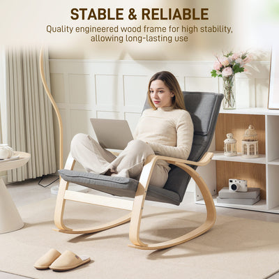 HOMCOM Comfortable Relax Rocking Chair, Upholstered Lounge Chair Recliner with High Back and Headrest for Living Room, Bedroom, Grey 