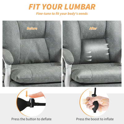 HOMCOM Faux Leather Office Chair, with Inflatable Lumbar - Grey 