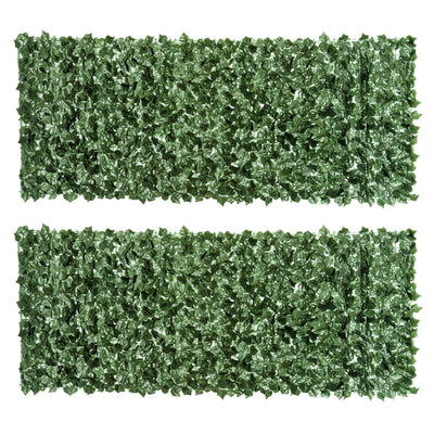 Outsunny 2-Piece Artificial Leaf Hedge Screen Privacy Fence Panel for Garden Outdoor Indoor Decor, Dark Green, 2.4M x 1M 