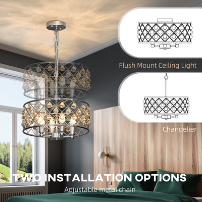 HOMCOM 51 Crystallite Four-Bulb Chandelier - Silver-Tone 