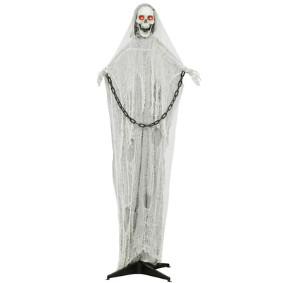 Outsunny 183 cm Life Size Halloween Animated Skeleton Grim Reaper with Glowing LED Eyes, Scary Halloween Decorations, Battery Operated, Indoor Party Props 