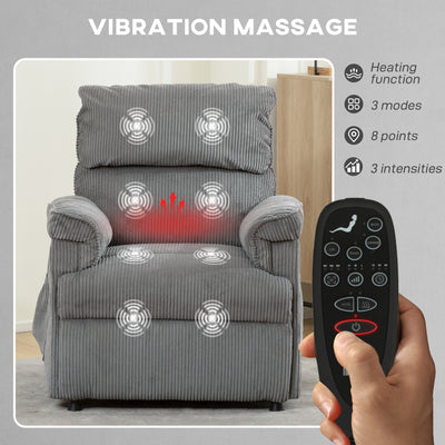 HOMCOM Corduroy Electric Massage Recliner - Grey 
