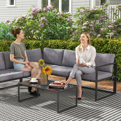Outsunny Three-Piece L Shaped Garden Furniture Set with Cushions - Grey 