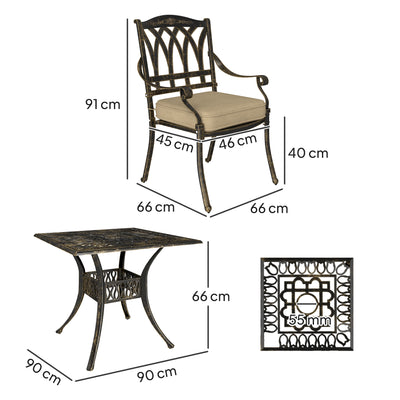 Outsunny Five-Piece Cast Aluminium Garden Dining Set - Bronze Tone 