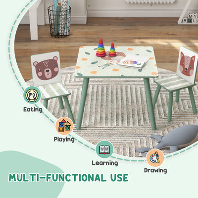 ZONEKIZ Kids and Table Chairs, Children Desk with Two Chairs, Toddler Furniture Set, for Ages 3-6 Years - Green 