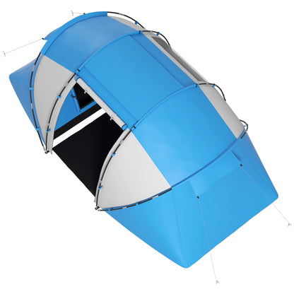 Outsunny 4-6 Man Camping Tent w/ Two Bedroom, Hiking Sun Shelter, UV Protection Tunnel Tent, Blue and White 