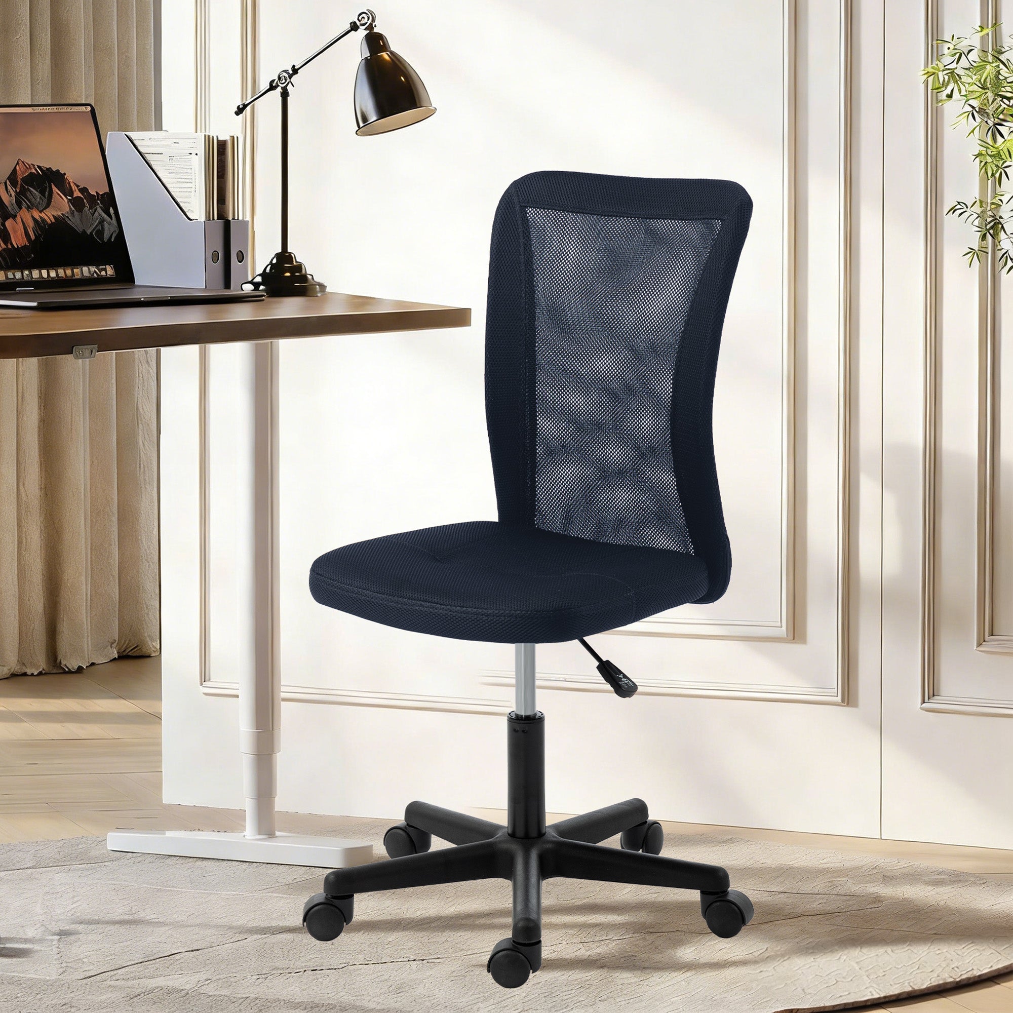 Vinsetto Computer Desk Chair, Mesh Office Chair with Adjustable Height and Swivel Wheels, Armless Study Chair, Dark Grey 