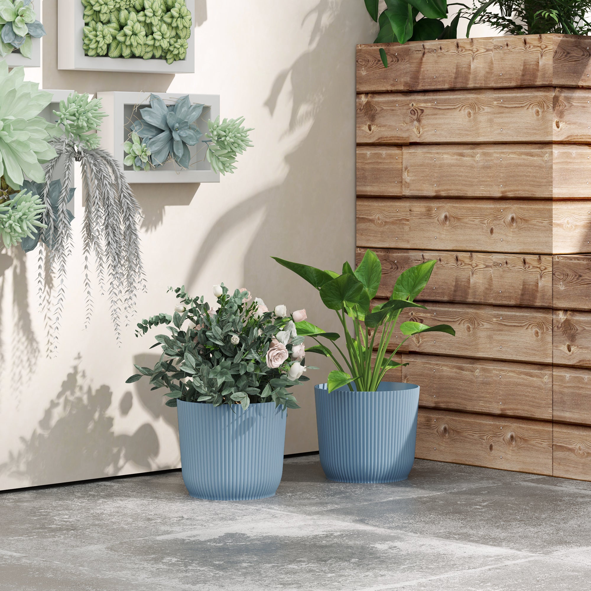 Outsunny Set of Two \'d0\'a422cm Planters - Blue