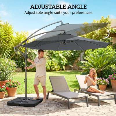 Outsunny 3m Overhanging Parasol, with Base, Weights and Cover - Dark Grey 