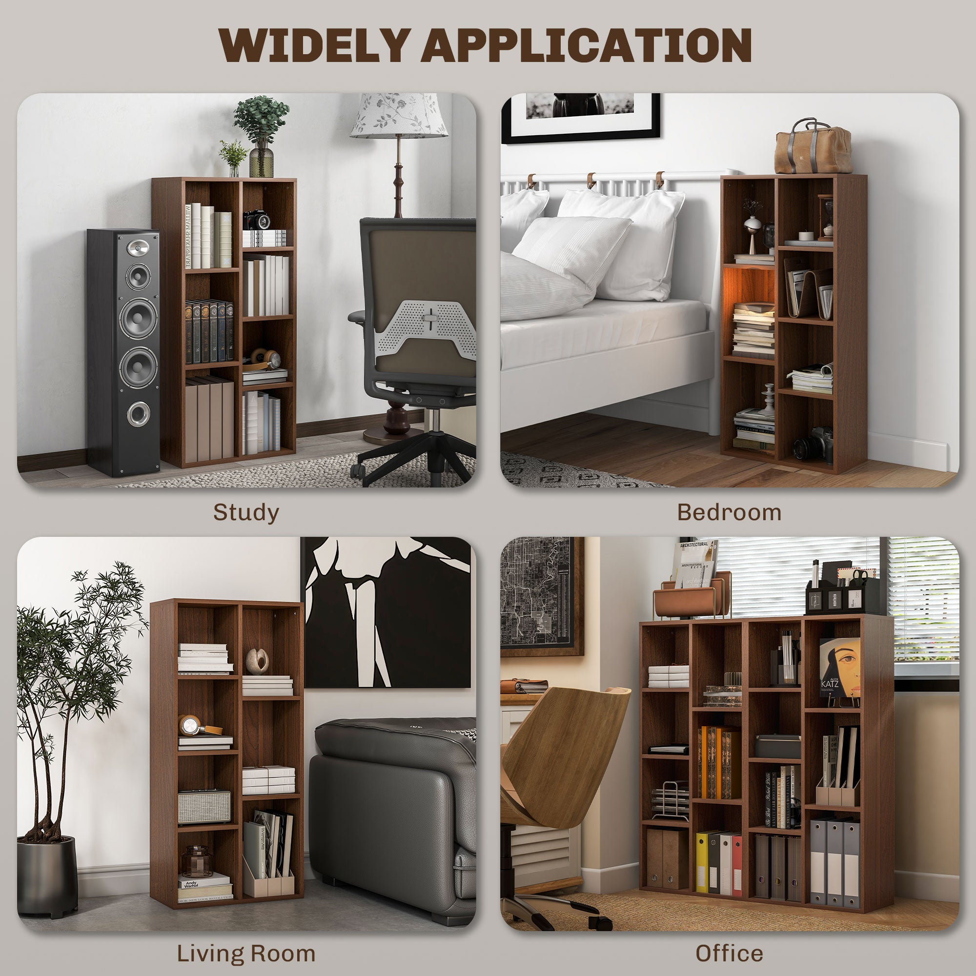 HOMCOM Seven-Cube Bookcase - Walnut Wood Effect 