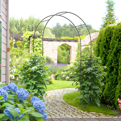 Outsunny Outdoor Garden Arch, Metal Garden Arbor for Climbing Plants, Roses, Vines, Wedding Arch for Outdoor, 140L x 40W x 240H cm, Black 