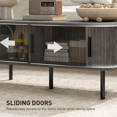 HOMCOM Coffee Table with Storage, Living Room Table with Slatted Tambour Sliding Doors and Foot Pads, Rectangular Coffee Table with Elevated Base for Living Room, Grey Wood-Effect 