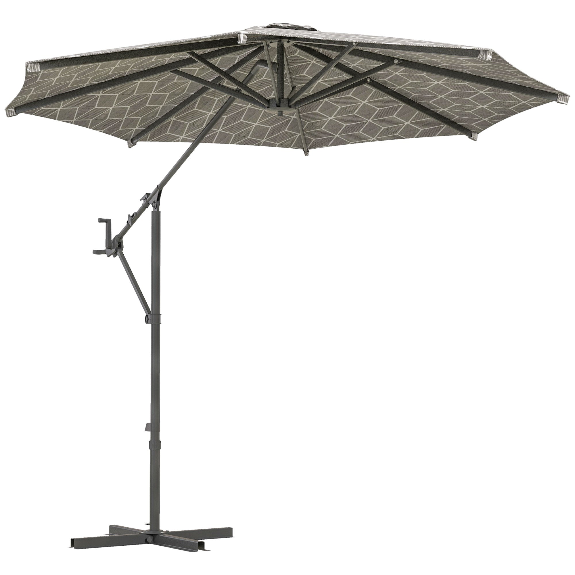 Outsunny 3(m) Convertible Cantilever Parasol and Centre-post Garden Parasol with Cross Base, 360\'c2\'b0 Rotation Banana Parasol with Crank Handle and 8 Ribs, Hanging Patio Umbrella, Black and White