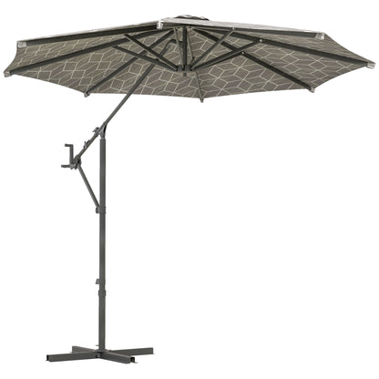 Outsunny 3(m) Convertible Cantilever Parasol and Centre-post Garden Parasol with Cross Base, 360\'c2\'b0 Rotation Banana Parasol with Crank Handle and 8 Ribs, Hanging Patio Umbrella, Black and White