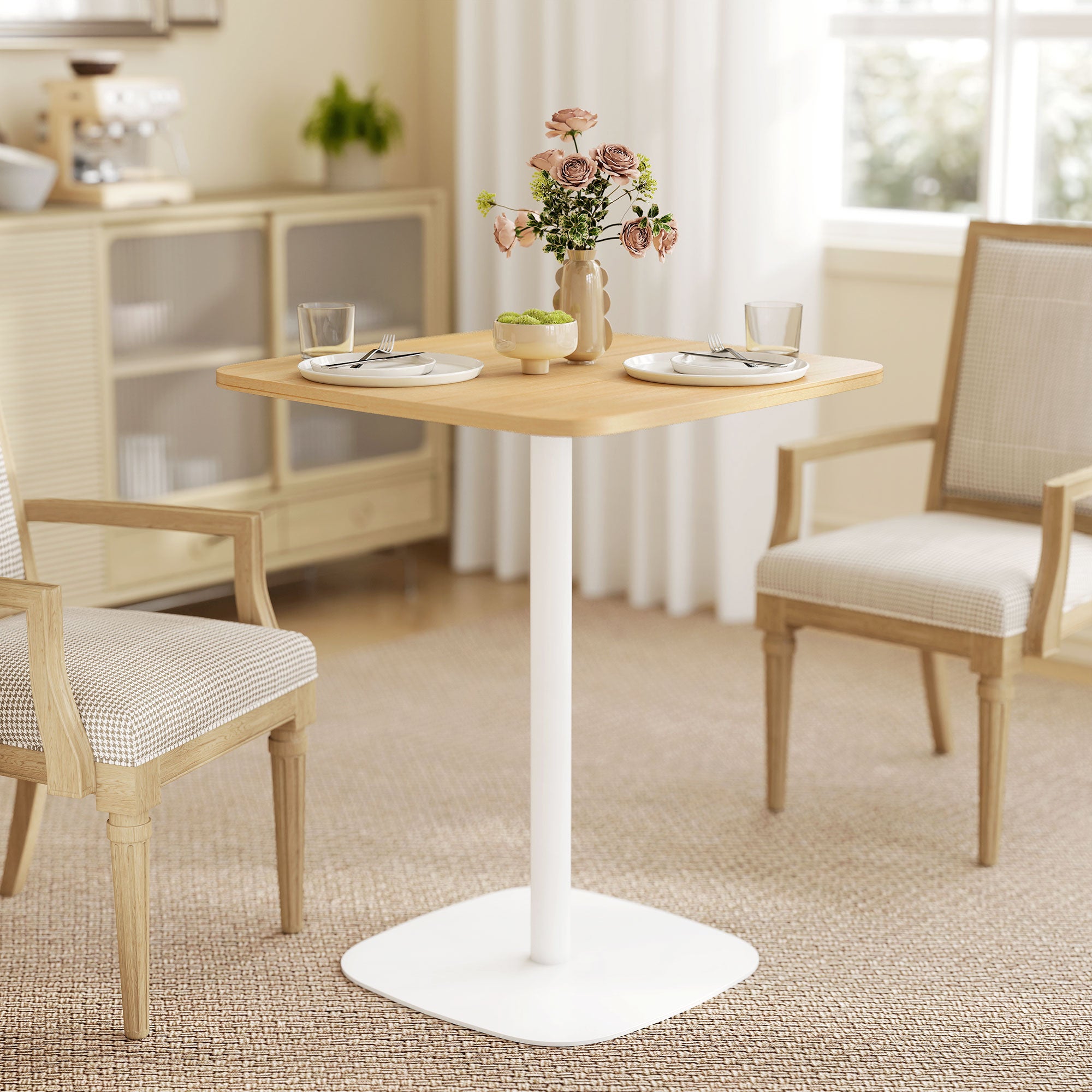 HOMCOM Small Dining Table, 60 cm Square Kitchen Table with Wood-veneer Top and Steel Base - Natural Wood Finish 