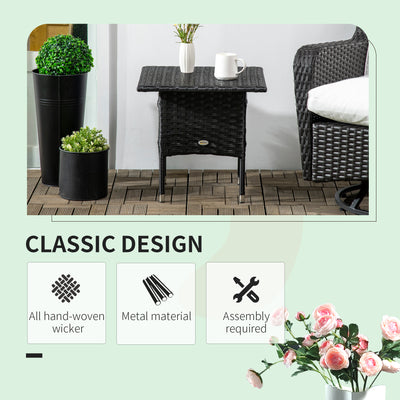 Outsunny Rattan Side Table, Outdoor Coffee Table with Plastic Board Under the Full Woven Table Top for Patio, Garden, Balcony, Black 