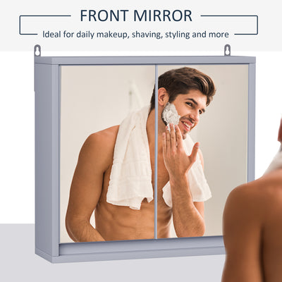 HOMCOM Wall Mounted Mirror Cabinet with Storage Shelf Bathroom Cupboard Double Door Grey 